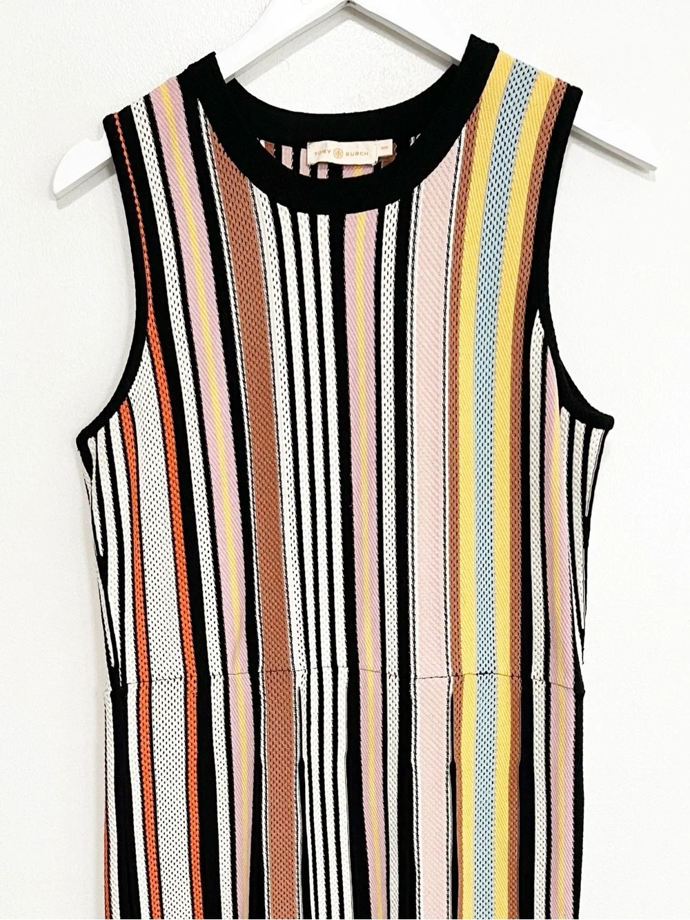 Tory Burch Striped Sweater Dress Sleeveless Midi Black Size Medium